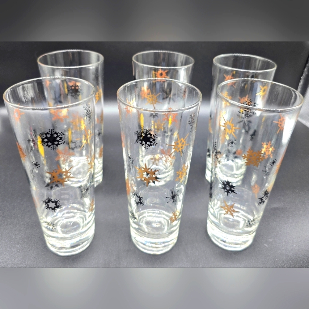 MCM Atomic Snowflake 7in Tumblers. Set Of 6